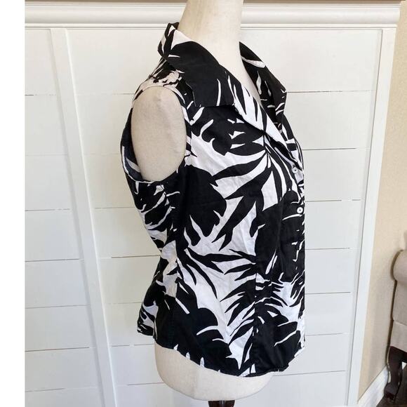 Talbots Petites Sleeveless Button up Palm leaf Pattern print Top - 8P - Picture 4 of 9